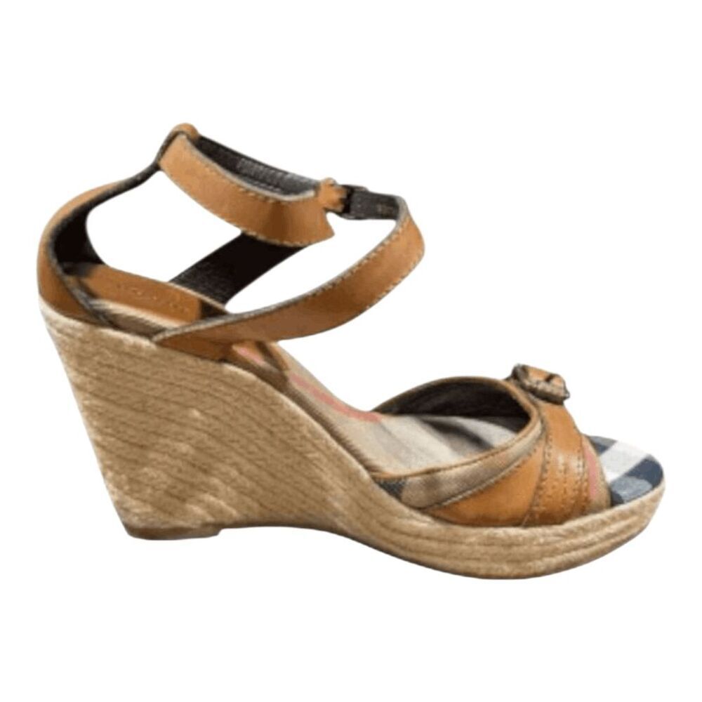 BURBERRY Nova Check Canvas/Leather Espadrille Wedge Sandal Size 40 (US8.5) - Picture 7 of 9